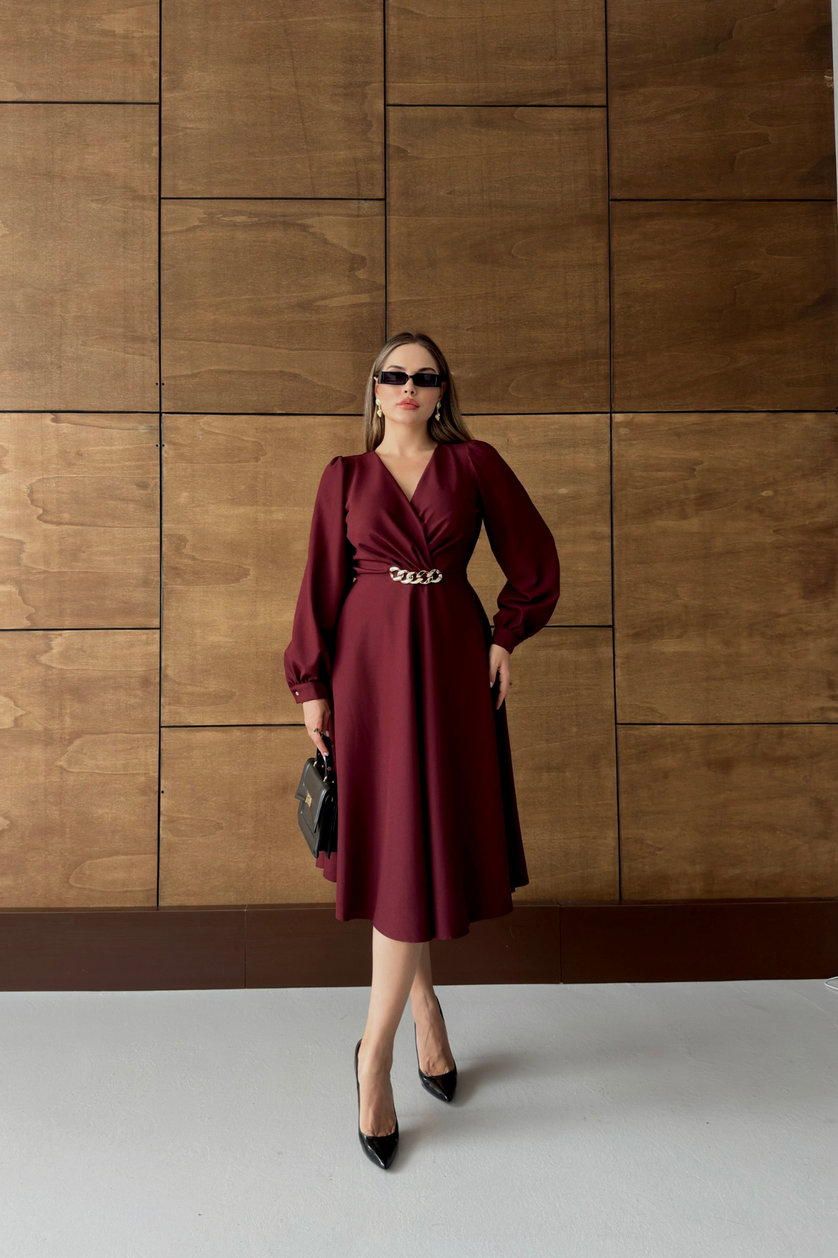 Zincirli Crep Elbise