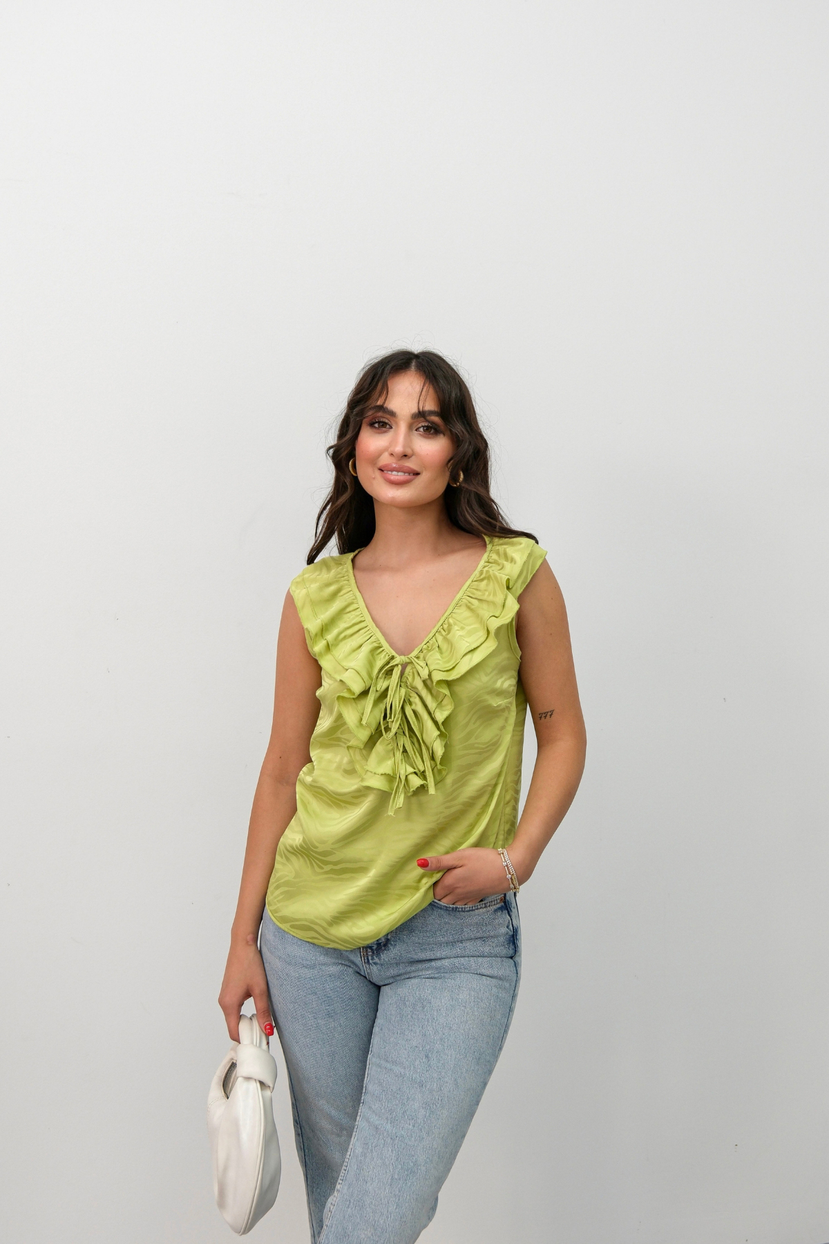 Jakarlı Saten Bluz