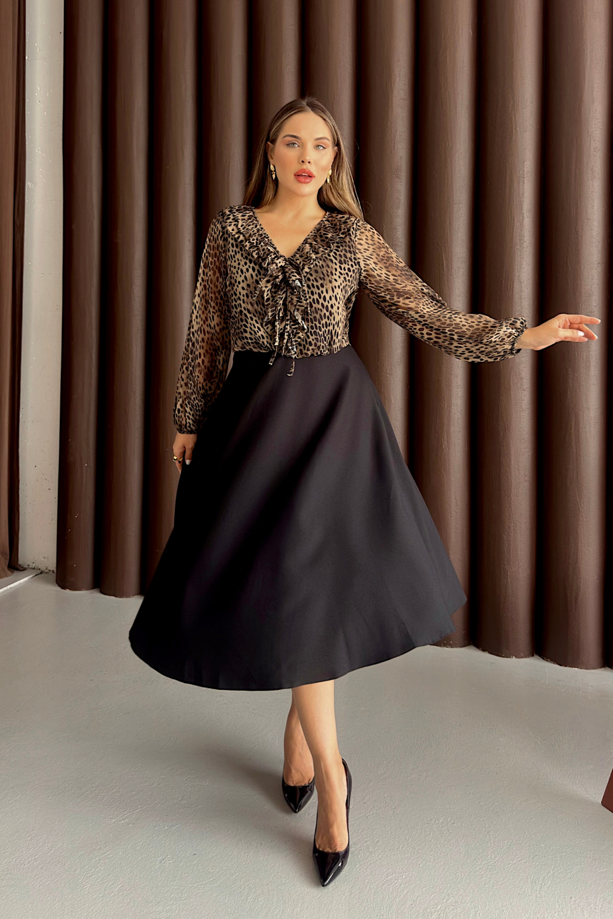 Leopar Desenli Elbise