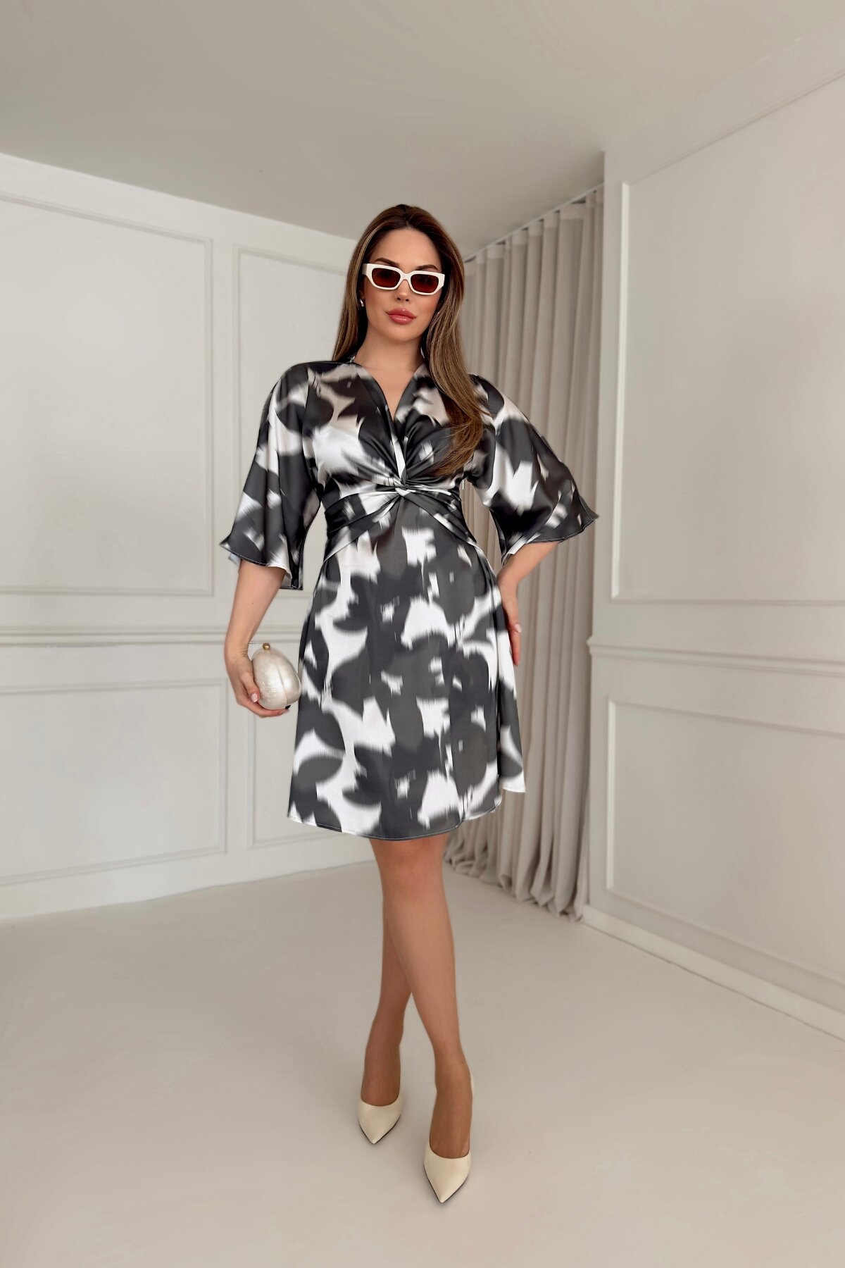 PATTERNED SATIN DRESS
