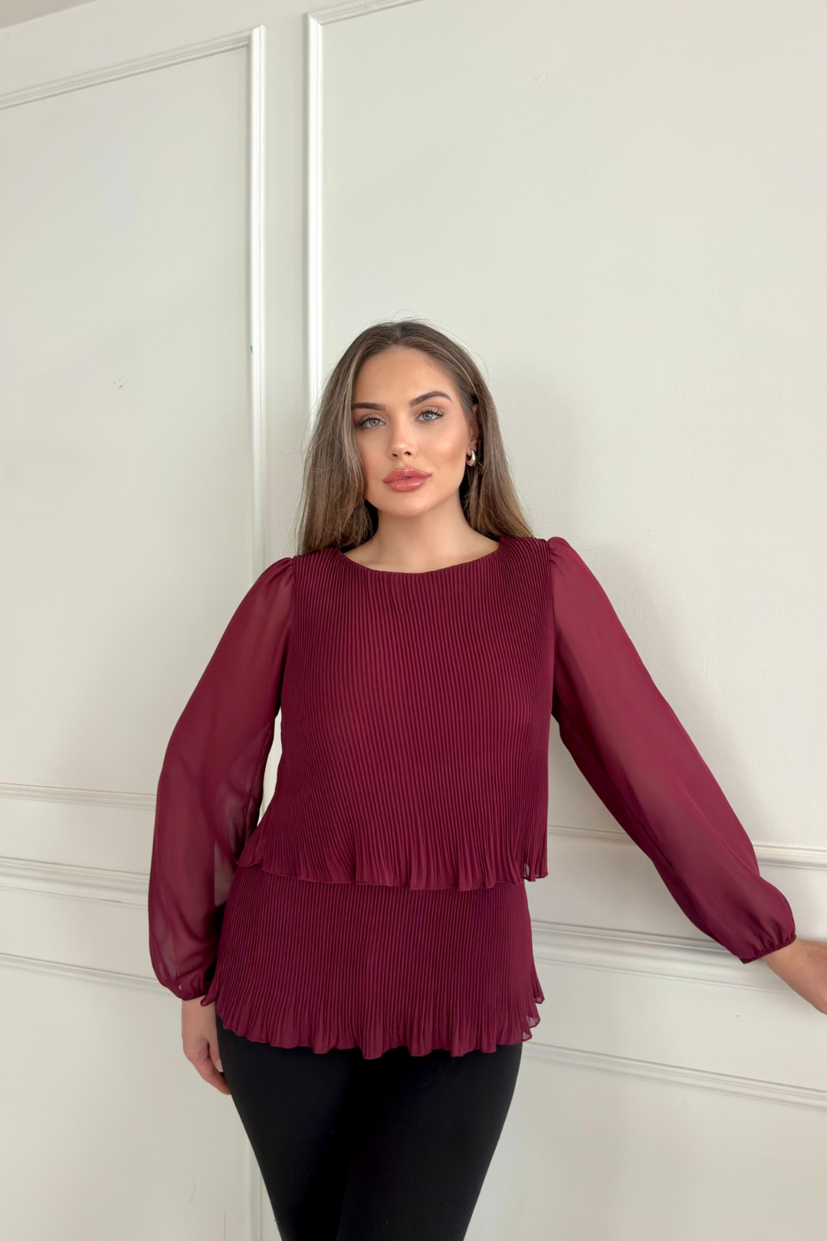 Двубортная блузка со складками