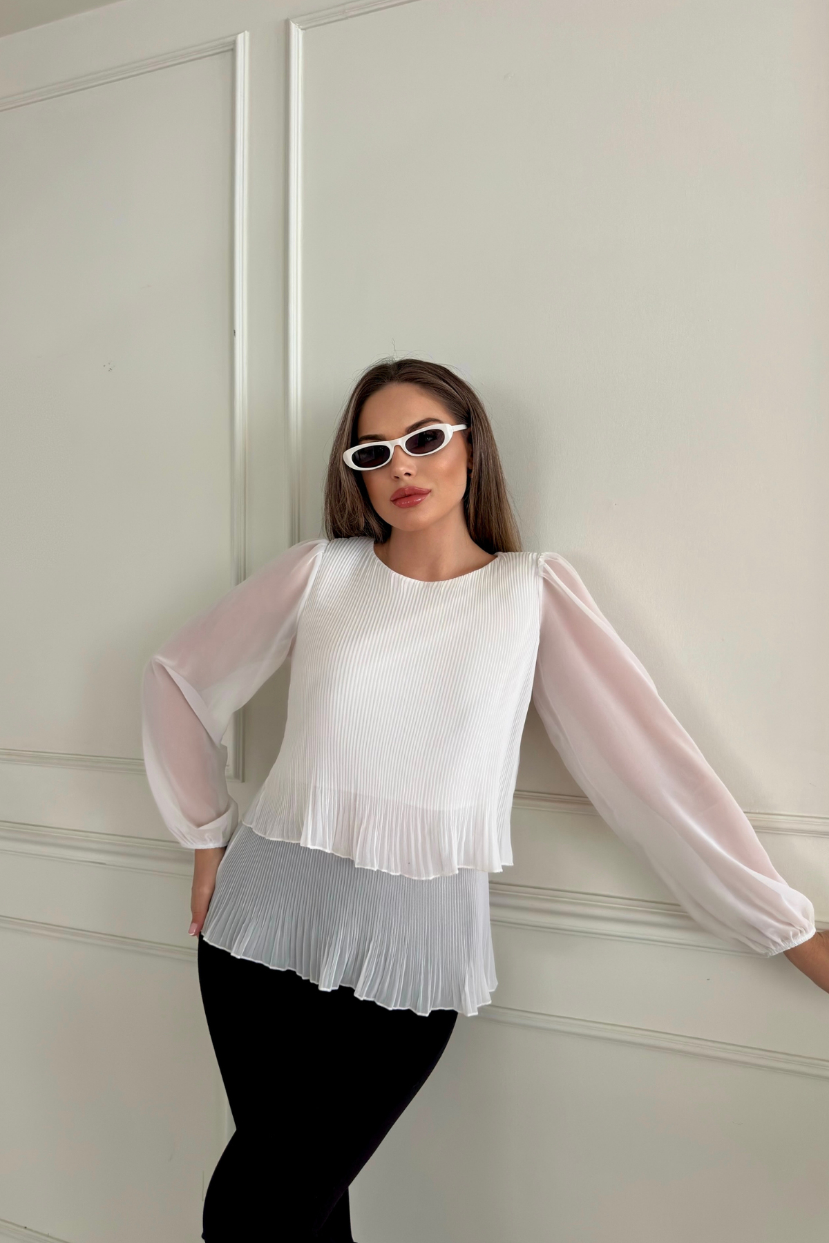 Двубортная блузка со складками