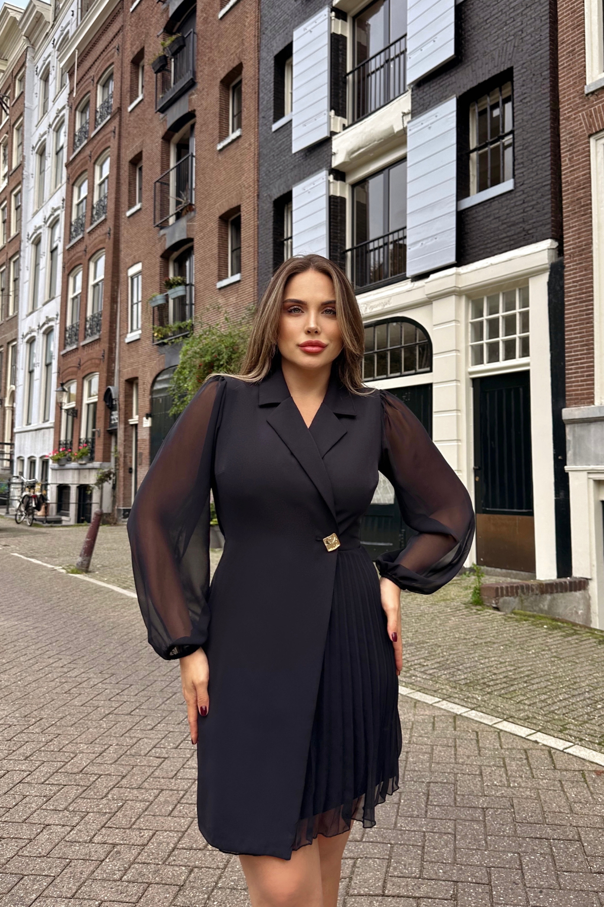 Kollar Şifon Double Elbise