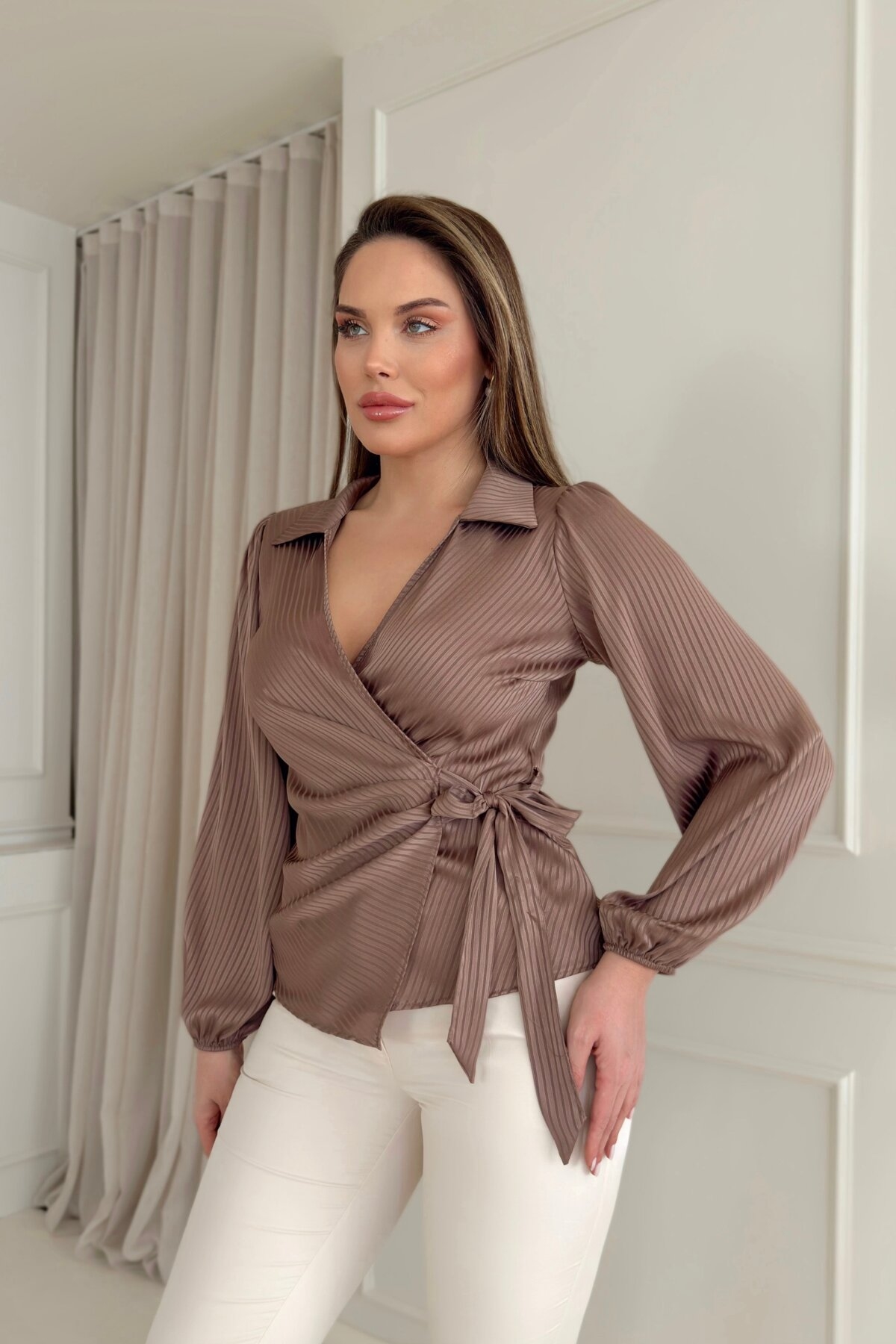 TIE FRONT WRAP BLOUSE
