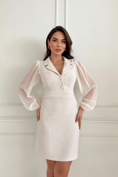 Şifon Kollu Channel Elbise