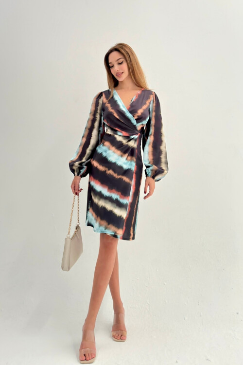 Desenli Saten Elbise