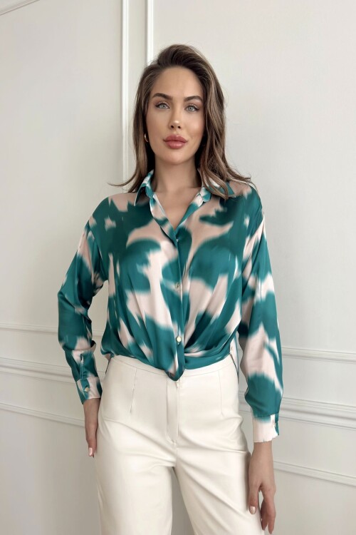 Desenli Düğümlü Saten Gömlek