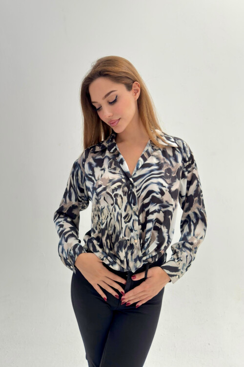 Önü Düğümlü Saten Gömlek