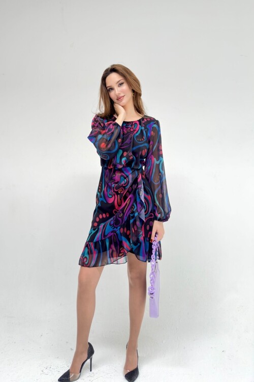 Desenli Şifon Elbise