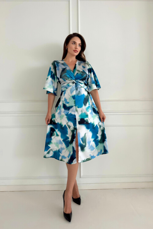 Desenli Saten Elbise