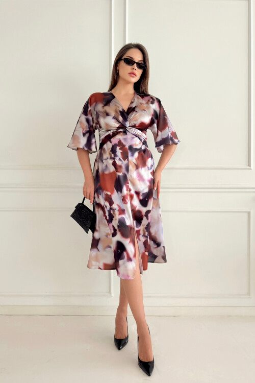 Desenli Saten Elbise