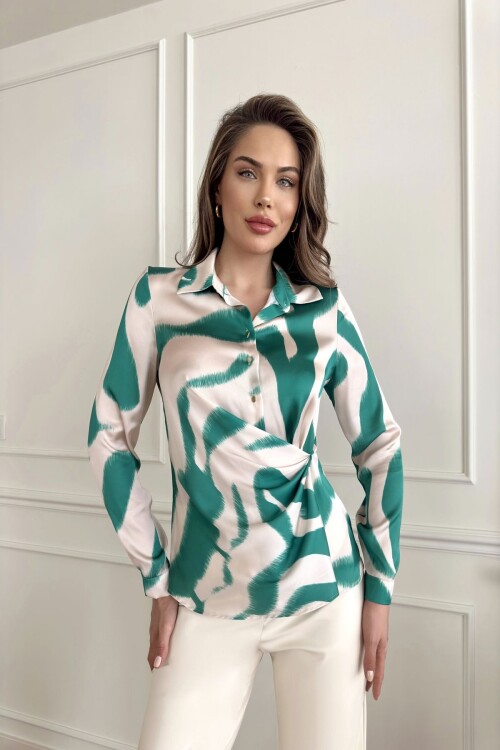 Yandan Bağlamalı Saten Bluz