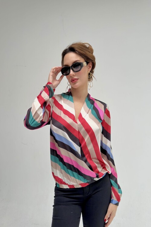 Beli Lastikli Saten Bluz