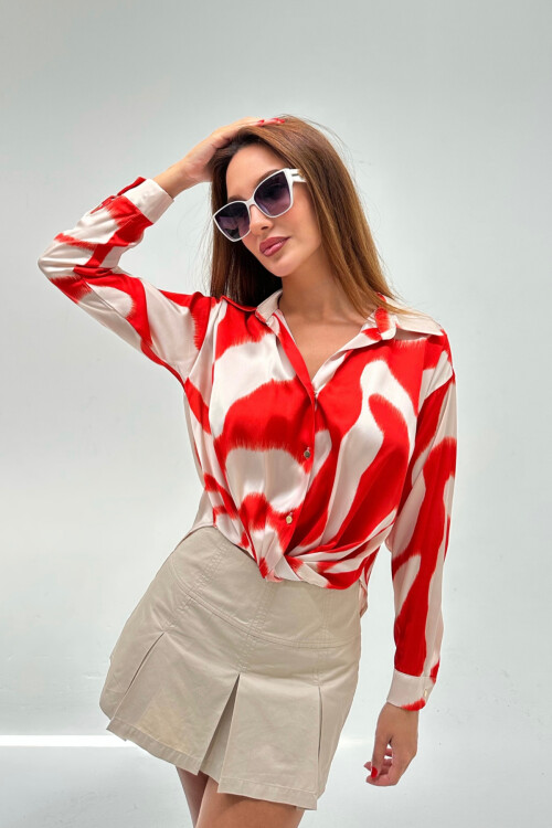 Desenli Düğümlü Saten Gömlek