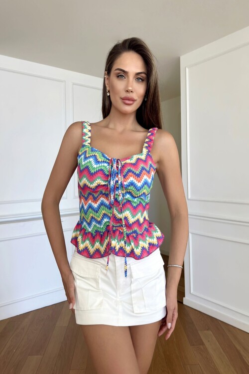 Bağlamalı Desenli Bluz