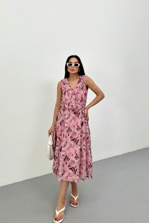 Çiçek Desenli Şifon Elbise