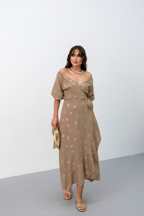 Varak Baskılı Keten Elbise