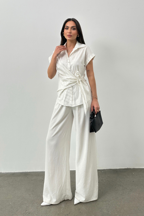 Simli Poplin Bağlamalı Bluz