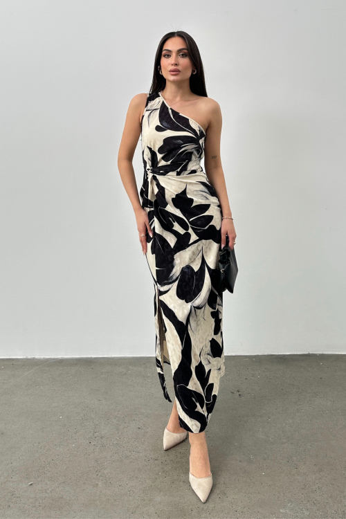 Jakarlı Dijital Baskılı Elbise