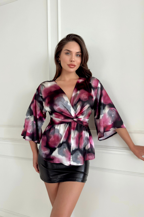 Önü Düğümlü Saten Bluz