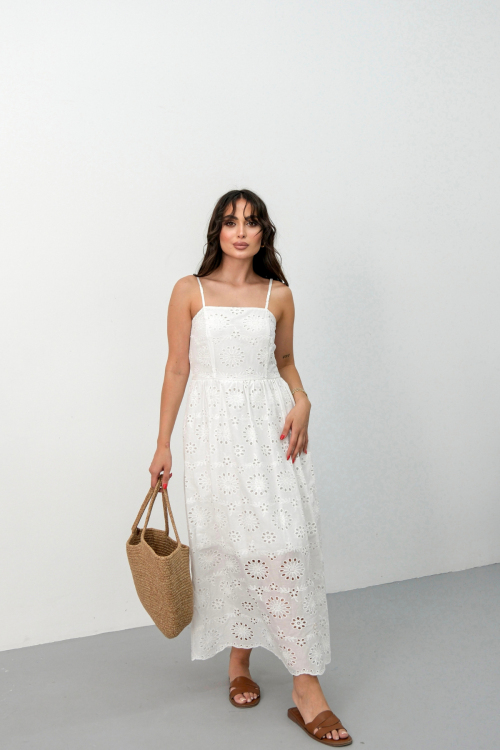 İp Askılı Brode Elbise